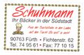 Visitenkarte Bäckerei Schuhmann (Vorderseite)