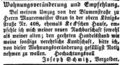 Zeitungsanzeige des Vergolders <a class="mw-selflink selflink">Joseph Schmitz</a>, Mai 1852