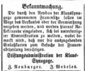 Klaussynagoge Frauensitz, Fürther Tagblatt 25.09.1864.jpg