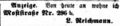 Wohnungsanzeige des , August 1858