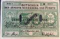 Entwerteter Gutschein über 50 Mark der Städte Nürnberg und Fürth, 1918