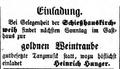 Werbeannonce für das Gasthaus "zur goldnen Weintraube", Juni 1856