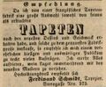 Werbeanzeige für Tapeten, Mai 1845