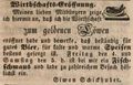 Zeitungsanzeige von Simon Schickhuber zur Eröffnung seiner Wirtschaft <!--LINK'" 0:15-->, September 1846