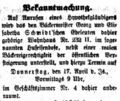 Das Wohnhaus im Hufeisenhof soll im April versteigert werden, FT, 27. Februar 1856