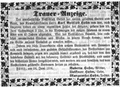 Traueranzeige für Karl Gottlieb Hahn, Juni 1856
