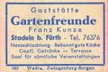 Zündholzschachtel-Etikett der ehemaligen Gaststätte Gartenfreunde, um 1965