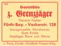 Zündholzschachtel-Etikett der ehemaligen Gaststätte Grenzjäger, um 1965