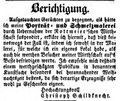 Zeitungsanzeige des Malers , dass er die Rottmeier'sche Wirtschaft nur nebenher übernommen hat, also weiterhin sein Atelier unterhalten will, November 1851.