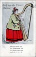 Gruß von der <!--LINK'" 0:150-->, historische Ansichtskarte gezeichnet vom Fürther Maler Jean Lederer mit einer Harfe spielenden Frau, um 1909