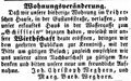 Zeitungsannonce der Wirtsleute Weghorn zum ", November 1851