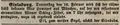 Werbeanzeige des Gastwirts Ell, <a class="mw-selflink selflink">zum weißen Engel</a>, Februar 1843