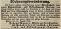 Zeitungsannonce von Johann Wagner, "Wirth ", August 1843