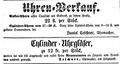 Zeitungsanzeige des Uhrmachers , Juni 1855
