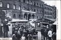 Gruß von der , historische Ansichtskarte mit Fotografie der Aussteuerungs-Anstalt - Heiratskasse und dem Fürther Original Andreas Schmalz, um 1930