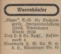 Eintrag im Fürther Adressbuch 1931 der Kaufhäuser wie <a class="mw-selflink selflink">Kaufhaus Tietz</a>, "Ehape"  und  in der 