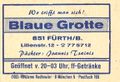 Zündholzschachtel-Etikett der ehemaligen Gaststätte "Blaue Grotte", um 1965