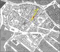 Alter Katasterplan des Gänsbergviertels, Standort Geleitsgasse 2 ist rot markiert