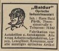 Werbeeintrag der Firma Hans Bald, Theresienstraße 6, im Fürther Adressbuch von 1931