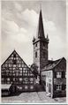 Blick auf die Kirche St. Johannis und Gaststätte <!--LINK'" 0:71--> in Burgfarrnbach, ca. 1950