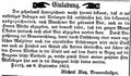 Zeitungsanzeige des Brauereibesitzers <a class="mw-selflink selflink">Michael May</a>, September 1854