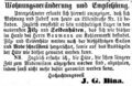 Zeitungsanzeige des Filzfabrikanten <a class="mw-selflink selflink">Johann Gottlieb Bina</a>, Februar 1861