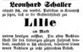 Zeitungsannonce des Wirts [[zur Lilie]], August 1853