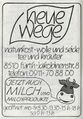 Werbung vom Naturkostladen "Neue Wege" in der Schülerzeitung <!--LINK'" 0:14--> Nr. 1 1984