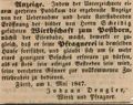 Zeitungsannonce von Johann Dengler, Wirt <a class="mw-selflink selflink">zum goldenen Posthorn</a>, Mai 1847