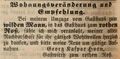 Zeitungsannonce von Georg Kaspar Horn, Gastwirth "", September 1849