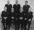 Die Leitung der Fürther Stadtpolizei 1965: ovl Kaltwang, G. Fritz, Sondershaus, uvl NN, NN, Kirchner, A. Fritz.