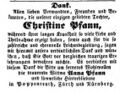 Traueranzeige von Anna Pfann für Tochter Christine, Fürther Tagblatt 22.3.1853