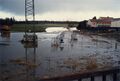 Hochwasser im  von der  aus mit Allee vom  und  Baustelle im Februar 1997