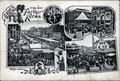 Gruß von der <!--LINK'" 0:12-->, historische Ansichtskarte mit Fotografien am Kohlenmarkt; Königsplatz und in der Königstraße und Volkssänger Hans Bayer, um 1905