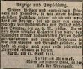 Werbeannonce für das Lokal "", September 1835