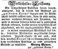 Zeitungsannonce des Wirts , August 1853