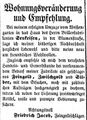 Zeitungsanzeige des Feingoldschlägers Friedrich Jacob, August 1855