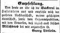 Zeitungsanzeige des Bäckers im <!--LINK'" 0:12-->, Georg Löslein, November 1855