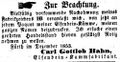 Zeitungsanzeige des Kammfabrikanten Carl Gottlob Hahn, Dezember 1853