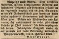 Zeitungsannonce des Wirts <!--LINK'" 0:1--> Peter Danner, Februar 1848