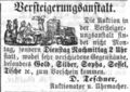 Zeitungsanzeige des Uhrmachers und Auktionators , September 1861
