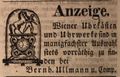 Zeitungsannonce von , November 1848