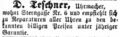 Zeitungsanzeige des Uhrmachers <!--LINK'" 0:32-->, Mai 1862