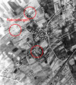 US Aufklärungsbild über <!--LINK'" 0:2--> im April 1945, Flakstellung im roten Kreis.