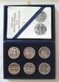 Komplettset der Medaillen-Serie zur Geschichte Fürths in silber mit blauem Samtetui