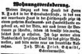 Zeitungsanzeige des Schreiners , September 1852
