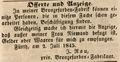 Zeitungsannonce des Bronzefarbenfabrikanten <!--LINK'" 0:28-->, Juli 1845