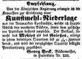 Zeitungsannonce des Bäckermeisters im , Georg Beck, Mai 1852
