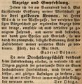 Zeitungsannonce des Wirts <!--LINK'" 0:4--> G. Böhner, Mai 1849