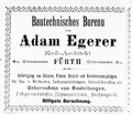 Anzeige Adam Egerer, Fürther Adressbuch 1889